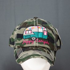 Mujers Happy Camper Distress Look Camouflage One Size Baseball Cap Hat NWT   eb-34396355